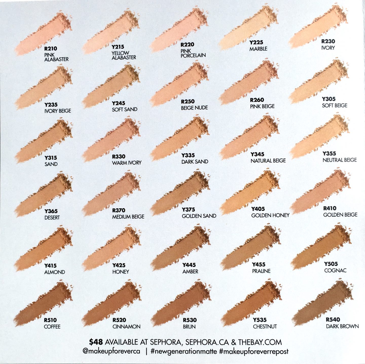 Makeup Forever Foundation Chart